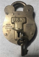 USN Brass Padlock w/ Skeleton Keys