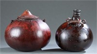 2 Lidded Gourd Containers, 20th c.
