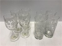 2 Sets of 4 Snowflake Glasses