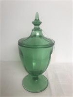 Green Glass Candy Dish w/ Lid