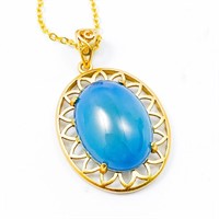 Designer Blue Chalcedony & Gold Statement Necklace