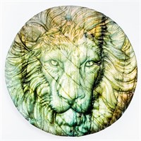 Hand Carved Natural Labradorite Lion Medallion