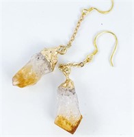 Designer Natural Citrine Gold  Drop Earrings
