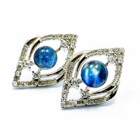 Modern Labradorite & Diamante Earrings WG