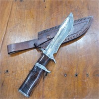 13" Damascus Steel Knife with Leather Sheath