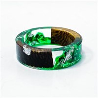 Wood Inlay Multi-color Polished Resin Band Ring