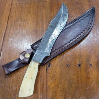 16" Damascus Steel Knife with Leather Sheath