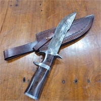 13" Damascus Steel Knife with Leather Sheath