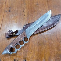 16" Damascus Steel Knife with Leather Sheath