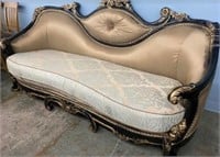 Luxury Sage Chenille Golden Carved Wood Sofa