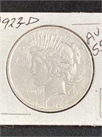 1923 - D - Peace Silver Dollar - A.u.-55