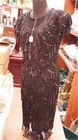 Black beaded and sequined evening dress by
