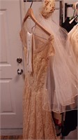 Vintage lace wedding dress with cap and veil