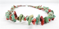 Navajo Turquoise Red Coral Nugget Necklace
