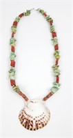 Navajo Turquoise Red Coral Nugget Shell Necklace