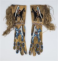 Santee Sioux Fully Beaded Figural Chiefs Gloves