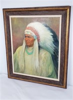 Large Painting on Board Indian Chief Anne Dobson