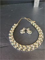 CORO Signed Necklace and Clip On Earrings