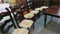 (6X) COUNTRY LADDER BACK, WOVEN SEAT DINING CHAIRS