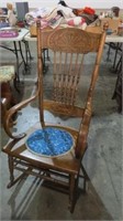 PRESSED BACK SPINDLE ROCKING CHAIR, PADDED SEAT