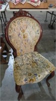 VICTORIAN ROSE CARVED PARLOR CHAIR, QUEEN ANNE LEG