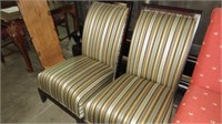 (2X) WOOD & STRIPED UPHOLSTERED SIDE CHAIRS