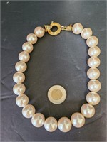 Large Faux Pearl Necklace,Rhinstone Clasp