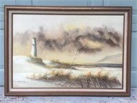 Oil on Canvas Framed Beach Scene