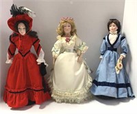 3 Porcelain Dolls & Stands