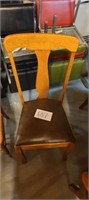 Vintage Wooden Kitchen Chair With Leather Seat