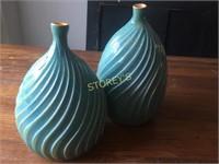 2 Blue Ceramic Italian Made Vases