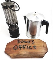 OFFICE SIGN & COFFEE PERCULATOR & HEATER