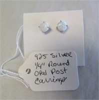 925 Silver Opal 1/4" Round Post Earrings