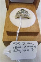 925 Silver Aqua Marine Ring size 7