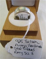 925 Silver Navajo Handmade Opal Inlaid Ring Size8