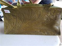 Leather green flower purse