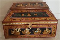 814  HAND PAINTED & LINED WOOD JEWELRY BOX