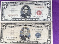 RED & SILVER CERTIFICATE $5 DOLLAR BANK NOTES (1)