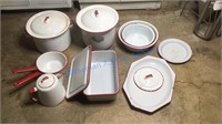 WHITE WITH RED TRIM ENAMELWARE