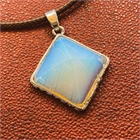 20" Polished Opal Pyramid Cord Necklace