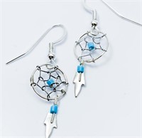 Navajo Turquoise & Silver Dream Catcher Earrings