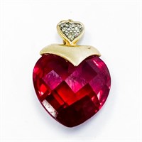 Designer Ruby & Diamond 10k Gold Heart Pendant