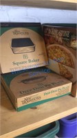 PAMPERED CHEF SQUARE BAKER, DEEP DISH PIE PLATE
