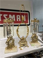 Pr. of Antique Metal Candleholders & Lamp.