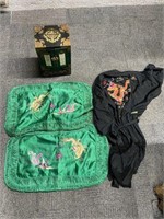 Lot: Dragon Embroidery Pieces & Jewelry Box.