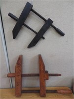 2  Primitive Wooden Clamps  Approx 12 & 16"
