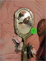 VINTAGE HAND HELD MIRROR AND CAMEO BROACH