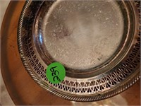 LARG GLASS SILVER TRIM AND SILVER TRAY