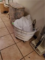 ROLLING LAUNDRY BASKET  AND VINTAGE HAMPER