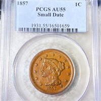 1857 Braided Hair Large Cent PCGS - AU55